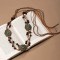 Bohemian braided waist chain featuring turquoise stones and bronze metal charms - Antique Bronze Round Disc Woven Belt (X451-4)