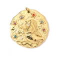 Macro detail of 18K gold plated Leo zodiac pendant with colorful zircon star accents - Leo