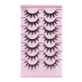 Set of 7 pairs of thick black synthetic fiber eyelashes on a pink plastic tray - 009 (7 Pairs Pink Tray)