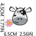 Cute cartoon cow embroidered patch with small pink flower and detailed black and white texture - Adorable Cow with Flower (21号)