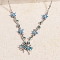 Collana d'argento con fiori di pesco blu e ciondolo a farfalla stile di lusso - Collana-Argento Blu Zircone