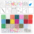 28-grid DIY jewelry making kit with colorful glass seed beads and alphabet charms - Box 15 (28 Grids Comprehensive Accessory Kit)
