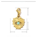 Detail showing gold heart evil eye pendant dimensions 26mm by 15mm in stainless steel - Gold Heart Eye Sky Blue Stone