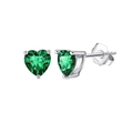 Elegant S925 sterling silver heart-shaped stud earrings with emerald green zircon stones - Green Silver