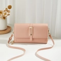 Elegant mauve pink crossbody phone bag with litchi texture and gold buckle - Pink