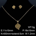 Golden minimalist heart hollow necklace and earrings jewelry set on a black mannequin - Gold Heart Hollow Pattern Style (KS132877-KFC)