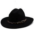 Black wool Fedora hat featuring a leopard print belt and a gold buckle decoration - M(56-58cm) / Black