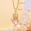 Pink heart crystal crown pendant necklace in gold finish with a delicate chain - Heart Crown Gold 396