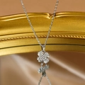 Polished silver stainless steel clover necklace with white zircon pavé setting - Silver Full Zirconia Clover Pendant