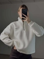 Sudadera blanca para mujer con media cremallera, cuello alto y forro polar - S / Blanco