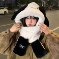 Cute black and white panda plush hood scarf set with paw mittens for winter warmth - Chacha Dog 3-piece Set - Black & White