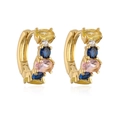 Orecchini a cerchio placcati oro con zirconi multicolori dal design geometrico unico - Stile Dorato (44633)