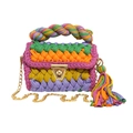 Handmade multicolored woven bag with stripe patterns, gold chain, and colorful tassel - Six-color Stripes