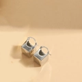 Detailed view of minimalist silver cube drop earrings with polished metallic finish - ES2549 Square (Silver)