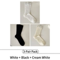 3er-Pack gerippte Crew-Socken aus Strick in Weiß, Schwarz und Cremeweiß - 3 Paare - Weiß+Schwarz+Milchweiß