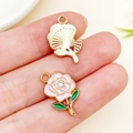 Rosa Rosen- und Fächer-Anhänger aus Legierung mit Strasssteinen für DIY-Schmuck - 11x18mm Strass Rose
