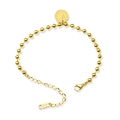 Bracciale retrò in titanio placcato oro 18 carati con sfere e ciondolo moneta Elizabeth II - Stile moneta rotonda