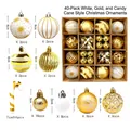 White and gold Christmas ball ornaments set with 40 pieces of mixed shapes and candy canes - MJG072 White Gold Candy Cane