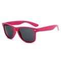 Hot pink retro Wellington sunglasses with dark gray lenses and polished finish - Rose Red Frame