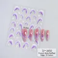 Detailed French-style nail stickers with purple waves, bows and stars on nails - Purple French Ruffle (SD-2650)