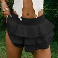 Mini-jupe noire en dentelle à plusieurs niveaux avec volants et taille élastique - S / Noir