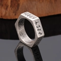 Nordic Viking rune hexagonal nut ring in antique silver finish on black mirror base - US 7 / Antique Silver