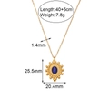 18K gold plated stainless steel crescent necklace with blue natural stone and size specs - Natural Stone Oval Ship Rudder Pendant Necklace - Gold - Blue