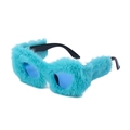 Fashionable turquoise blue plush faux fur cat eye sunglasses with Y2K square frame design - Blue