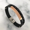 Multi-layer leather bracelet with rose gold metal plate and stainless steel clasp - Rose Gold Metal Plate