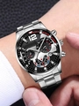 Herrenarmbanduhr mit silbernem Edelstahlarmband und schwarzem Chronographenzifferblatt - Silber Schwarz Ohne Logo