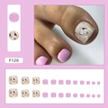 Pink press-on toenails with butterfly patterns and gold foil accents model F126 - Rich Butterfly Style (Glue Type)