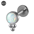 G23 titanium labret stud with internal thread and opal top with three metal beads - G23 Titanium 1.2*6mm / Style 4-White Opal (OP17)