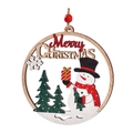 Wooden Christmas ornament featuring a snowman with gift and Merry Christmas text - Christmas Snowman Style