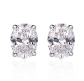 Detailed view of oval cut clear stone earrings with classic four-prong silver setting - 925 Silver / Silver/Zirconia