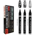 3-pack chrome silver mirror marker pens with multiple tips for nail art and DIY - Chrome Silver-3 Pcs