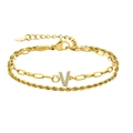 Bracelet double rang doré avec chaîne torsadée et pendentif lettre V serti de cristaux - Lettre V