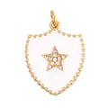 Golden shield pendant featuring white enamel inlay and a micro-set zircon star charm - White-Shield Star
