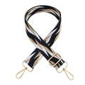 Detail of adjustable geometric strap with blue and khaki pattern and gold metal hardware - Dark Blue Khaki Black Silver Buckle