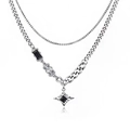 Double-layered star pendant necklace with black gemstones in durable stainless steel - Black and White Gemstone North Star Double Layer Necklace (A5009)