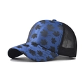 Detail of blue maple leaf pattern baseball cap with breathable black mesh back - Blue