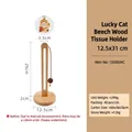 Lucky Cat solid beech wood kitchen towel holder stand with round stable base - Beech Wood - Fortune Cat Pendant