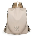 Waterproof light beige multifunctional anti-theft backpack for women with metal logo - Beige