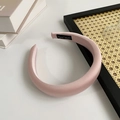 Elegant wide pink fabric headband with a smooth satin finish and Hand Made label - Breeze Pink