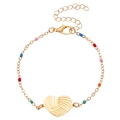 Slim gold-plated stainless steel bracelet with colorful beads and striped heart charm - 18K Gold Plated Striped Heart (Stainless Steel)