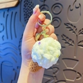 Cute plush white ice cream keychain with brown cone and golden metal clip attachment - Cream White