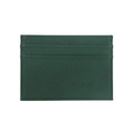 Detail view of ultra-thin dark green Saffiano leather card holder with stitched slots - Dark Green Saffiano Pattern
