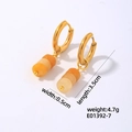 Minimalist gold hoop earrings featuring orange and white bead charms for a stylish look - Yellow - Three Beads