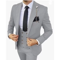 Men's grey three-piece business suit with double-breasted vest and matching trousers - Silver Gray