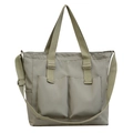 Waterproof grey-green nylon tote bag with adjustable shoulder strap and large front pockets - Green