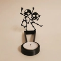 Halloween dancing skeleton shadow stand candle holder, unique black desktop decorative ornament. - Letter D